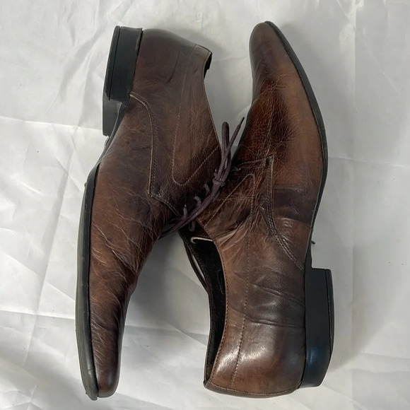 LUKETTI Mens Squared Pointed Toe Grain Leather Oxford Shoes Lace Up Brown 44 - Picture 4 of 14